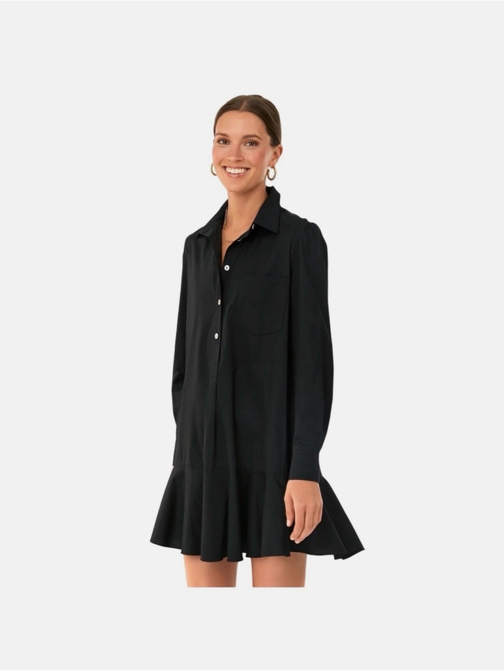 Tuckernuck Black Callahan Long-Sleeve Shirt Dress with Flared Hem